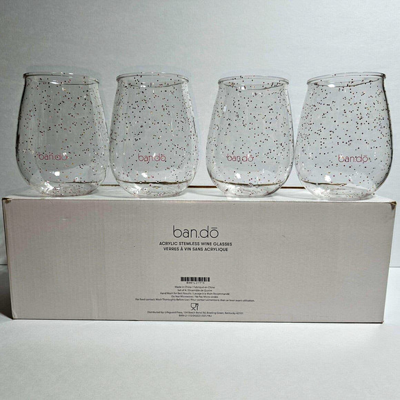 Bando Dining Bando 4 Stemless Clear With Glitter Wine Glasses